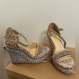 Christian Louboutin Madmonica Wedge Sandals with Gold Studs